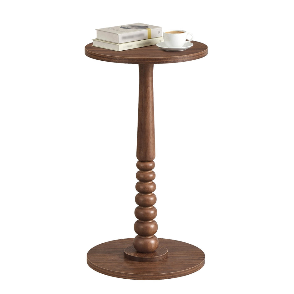 Round Side Table - 30L - Rubberwood, Particleboard - Solid Wood Legs - Mid-Century Modern Design