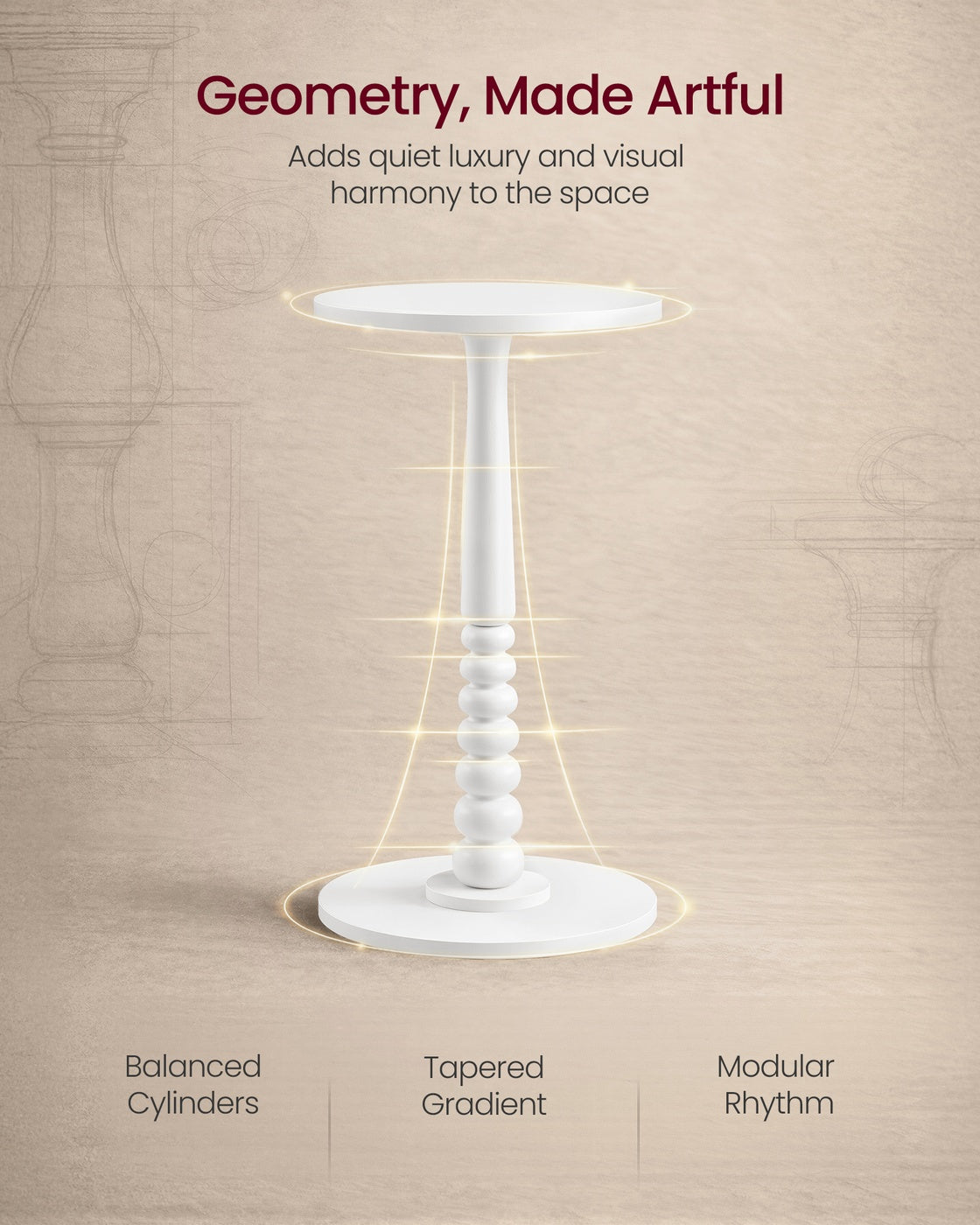 Round Side Table - 30L - Rubberwood, Particleboard - Solid Wood Legs - Mid-Century Modern Design