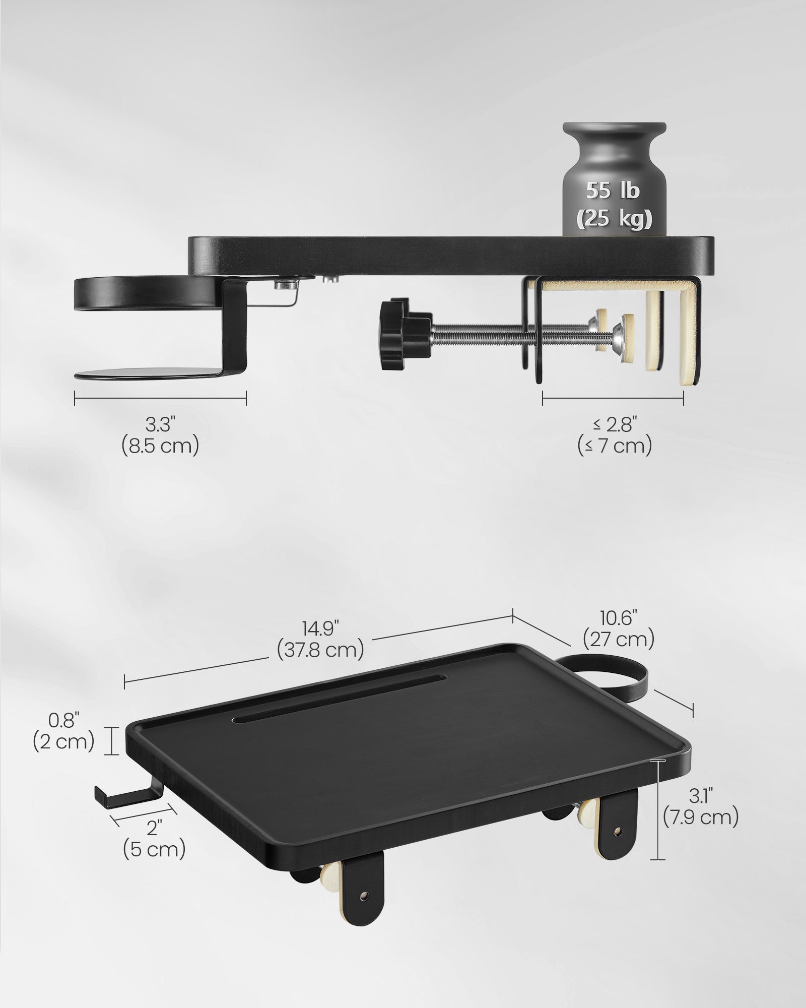 Bedside Shelf – Wood – Ink Black – Mobile Phone Slot, Cup Holder, and Hook
