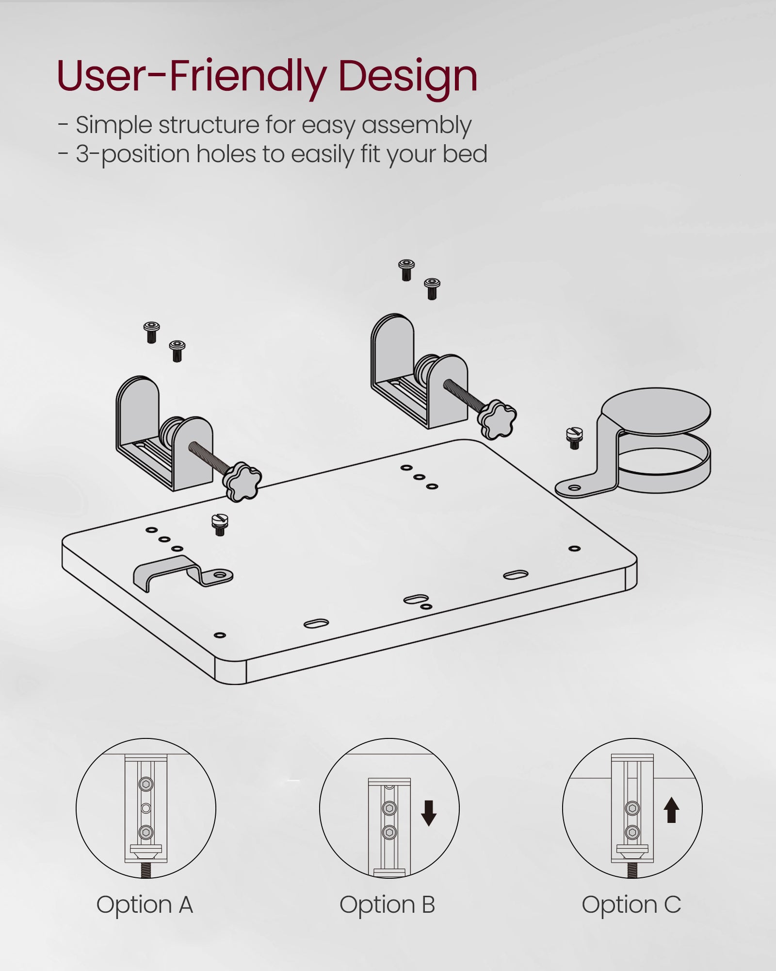 Bedside Shelf – Wood – Ink Black – Mobile Phone Slot, Cup Holder, and Hook