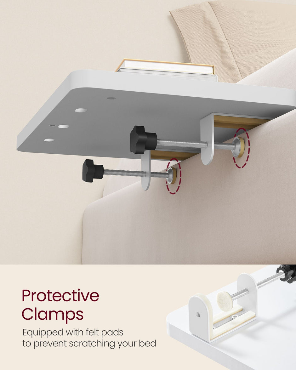 Bedside Table – MDF – Black – Adjustable Clamps with Hanging Tray and Cup Holder
