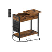 Slim Side Table – Wood and Metal – Rustic Brown and Black – Features Charging Station with USB Ports and Storage Bags