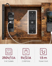 Slim Side Table – Wood and Metal – Rustic Brown and Black – Features Charging Station with USB Ports and Storage Bags
