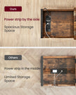 Slim Side Table – Wood and Metal – Rustic Brown and Black – Features Charging Station with USB Ports and Storage Bags