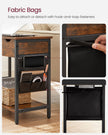 Slim Side Table – Wood and Metal – Rustic Brown and Black – Features Charging Station with USB Ports and Storage Bags