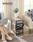 Slim Side Table – Wood and Metal – Rustic Brown and Black – Charging Station with USB Ports and Outlets