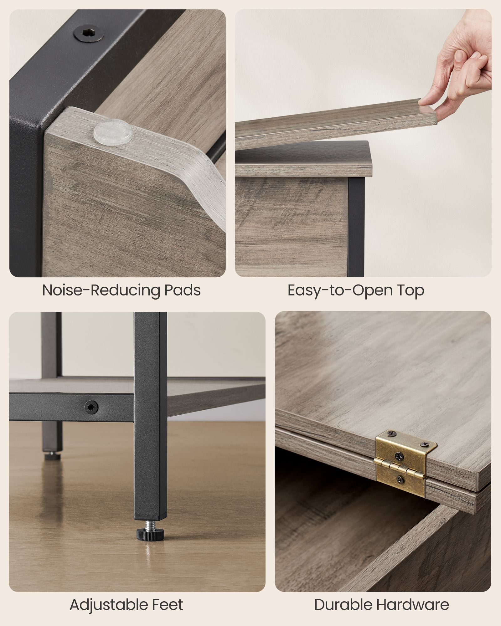 Slim Side Table – Wood and Metal – Rustic Brown and Black – Charging Station with USB Ports and Outlets