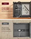 Narrow Nightstand – Wood and Metal – Rustic Brown and Black – Integrated Charging Station with USB Ports and Storage Bags