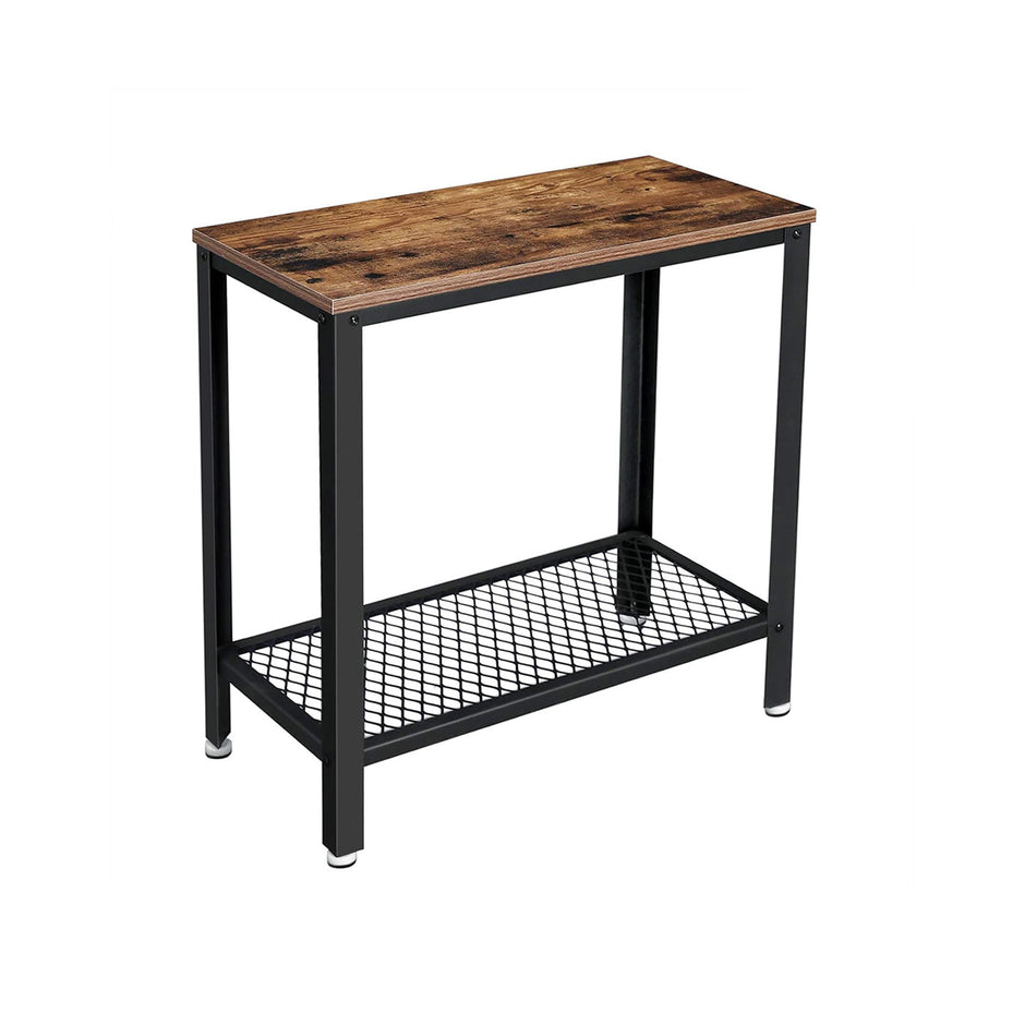 Sofa Table – Iron – Rustic Brown – Narrow Design with Mesh Shelf