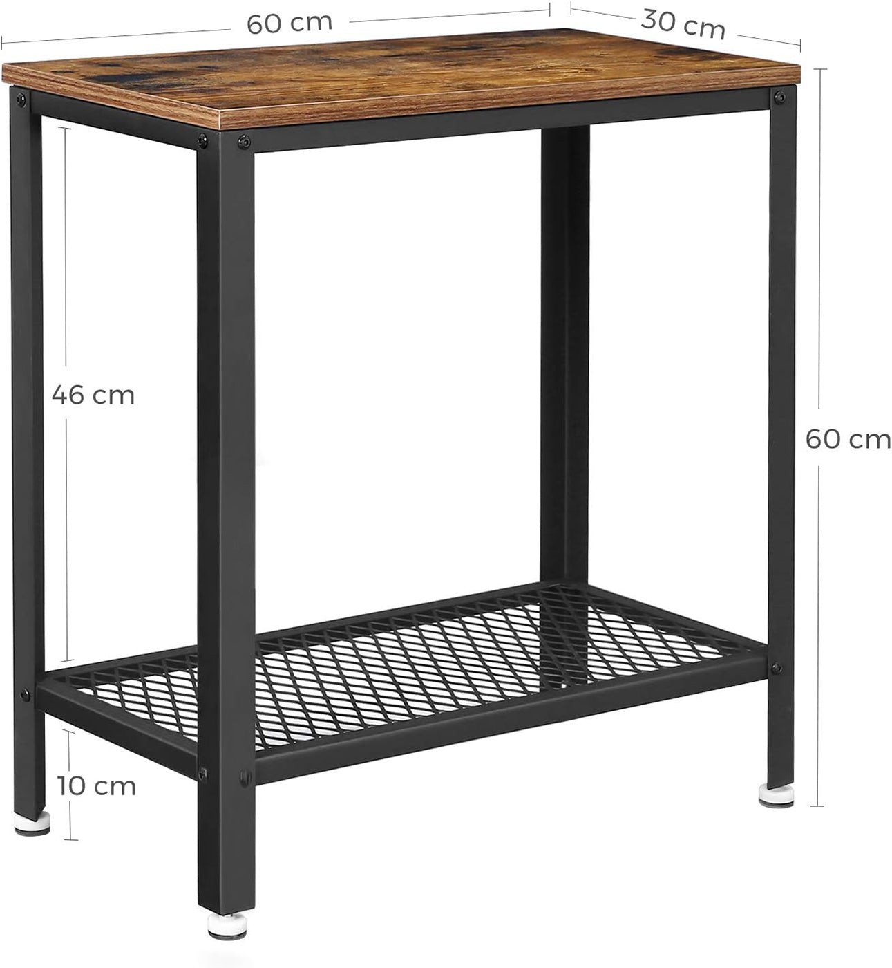 Sofa Table – Iron – Rustic Brown – Narrow Design with Mesh Shelf