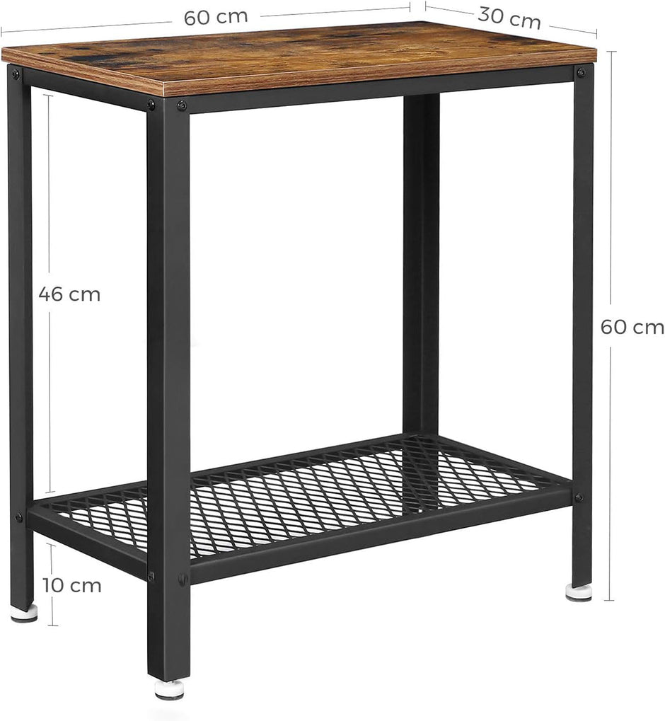 Sofa Table – Iron – Rustic Brown – Narrow Design with Mesh Shelf
