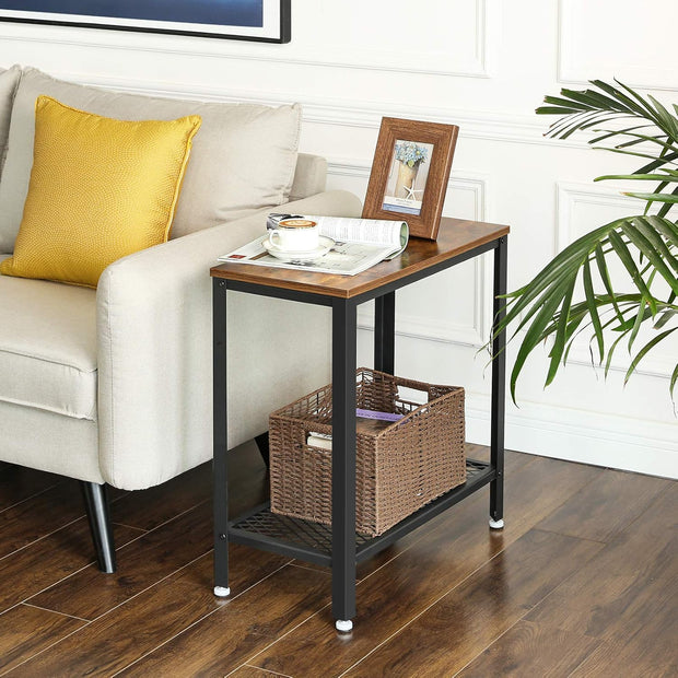 Sofa Table – Iron – Rustic Brown – Narrow Design with Mesh Shelf