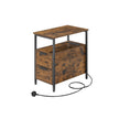 Slim Side Table – Wood – Rustic Brown and Classic Black – Charging Station with 2 Drawers
