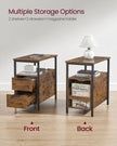 Slim Side Table – Wood – Rustic Brown and Classic Black – Charging Station with 2 Drawers