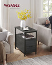 Slim Side Table – Wood – Rustic Brown and Classic Black – Charging Station with 2 Drawers