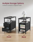 Slim Side Table – Wood – Rustic Brown and Classic Black – Charging Station with 2 Drawers