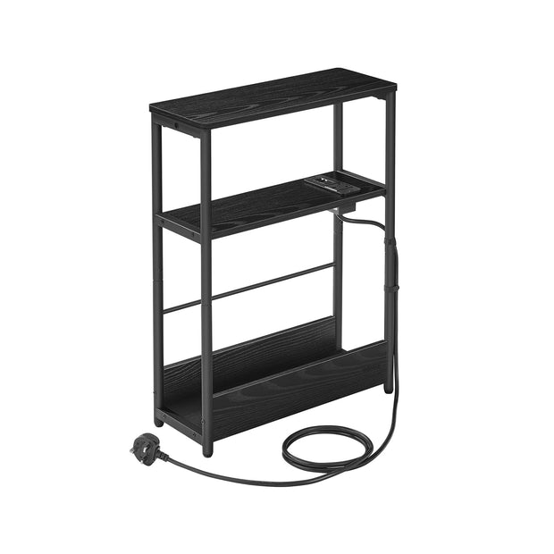 3-Tier Slim Side Table – Wood – Ebony Black and Ink Black – Charging Station and Magazine Rack