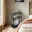 3-Tier Narrow Bedside Table – Wood – Black – Compact Design with Charging Station and Magazine Rack