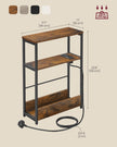 3-Tier Slim Side Table – Wood – Rustic Brown and Ink Black – Includes Charging Station and Magazine Rack