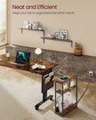 3-Tier Slim Side Table – Wood – Rustic Brown and Ink Black – Includes Charging Station and Magazine Rack
