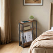 3-Tier Narrow Bedside Table – Wood – Brown – Compact Design with Charging Station and Magazine Rack