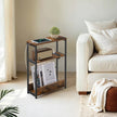 3-Tier Narrow Bedside Table – Wood – Brown – Compact Design with Charging Station and Magazine Rack