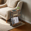 3-Tier Narrow Bedside Table – Wood – Brown – Compact Design with Charging Station and Magazine Rack
