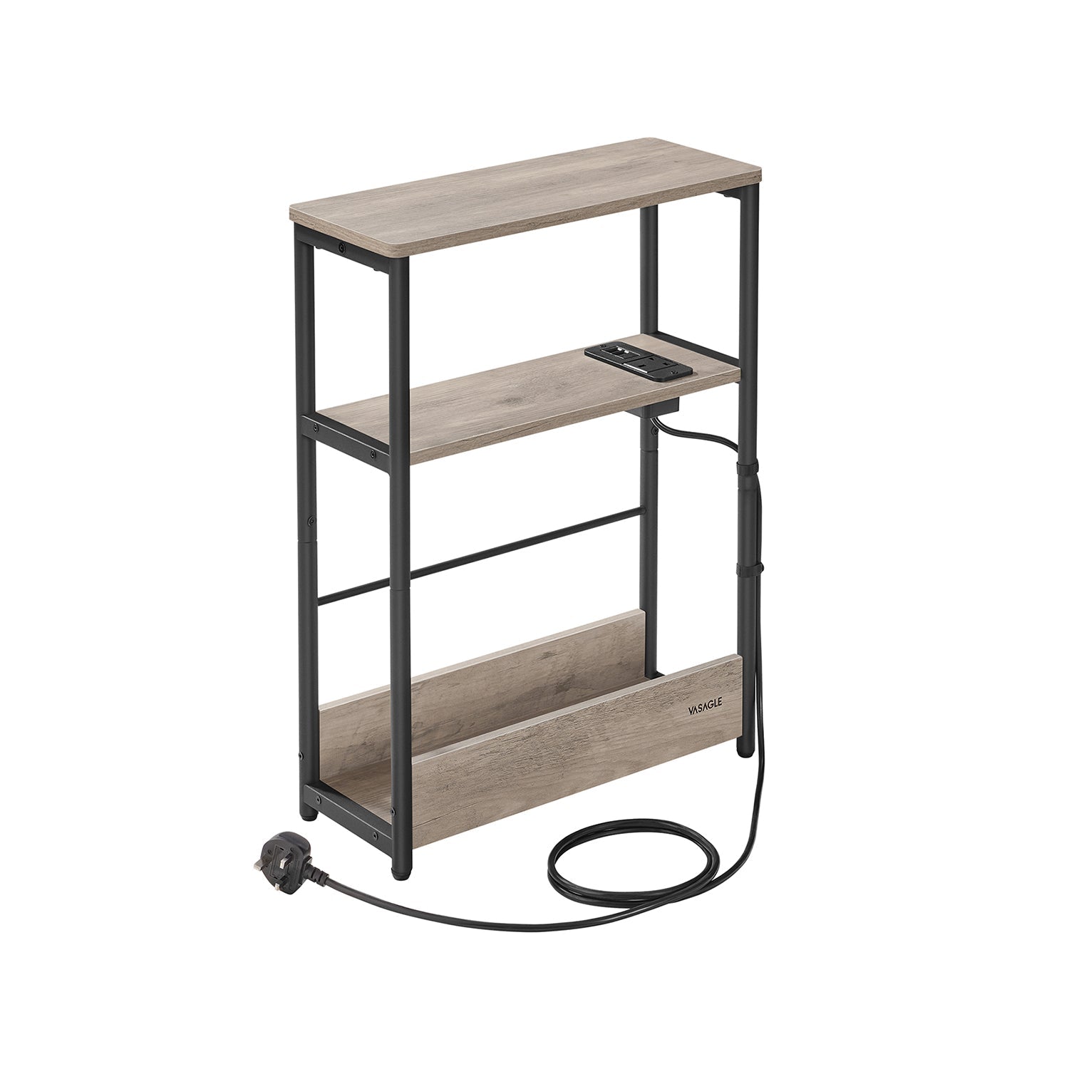 3-Tier Side Table – Wood – Heather Greige and Ink Black – Charging Station and Magazine Rack