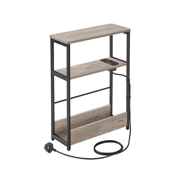 3-Tier Side Table – Wood – Heather Greige and Ink Black – Charging Station and Magazine Rack