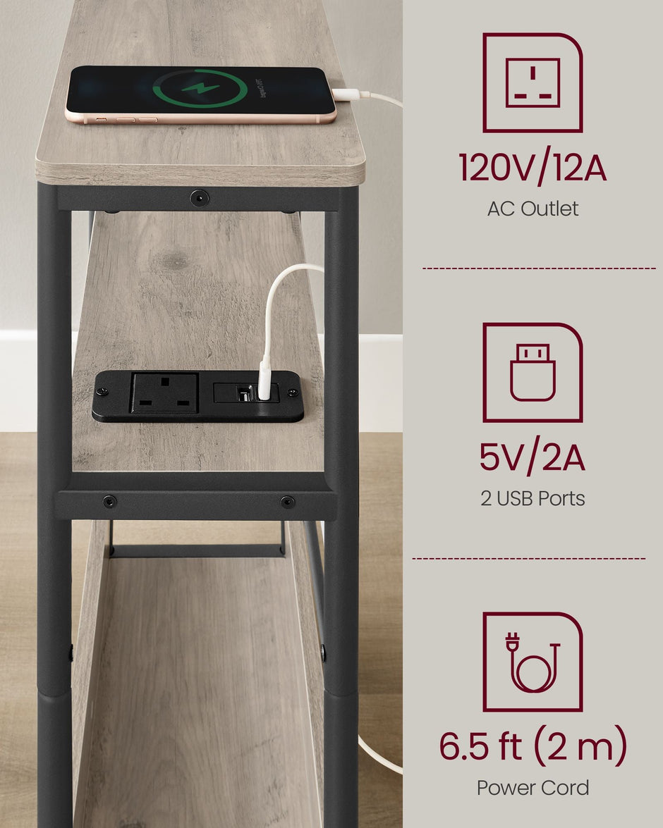3-Tier Side Table – Wood – Heather Greige and Ink Black – Charging Station and Magazine Rack
