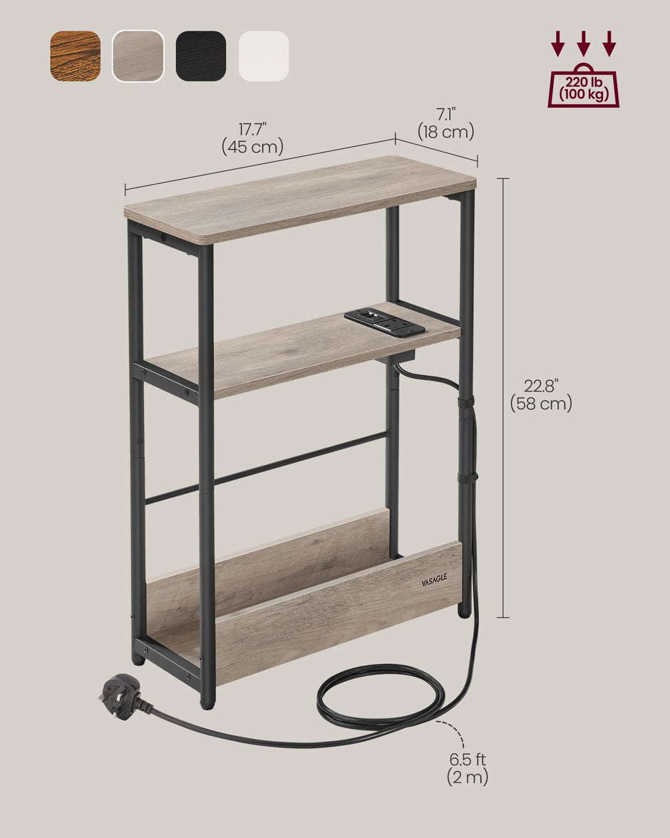 3-Tier Side Table – Wood – Heather Greige and Ink Black – Charging Station and Magazine Rack