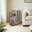 Narrow Bedside Table – Wood – Greige – 3-Tier with Charging Station and Magazine Rack