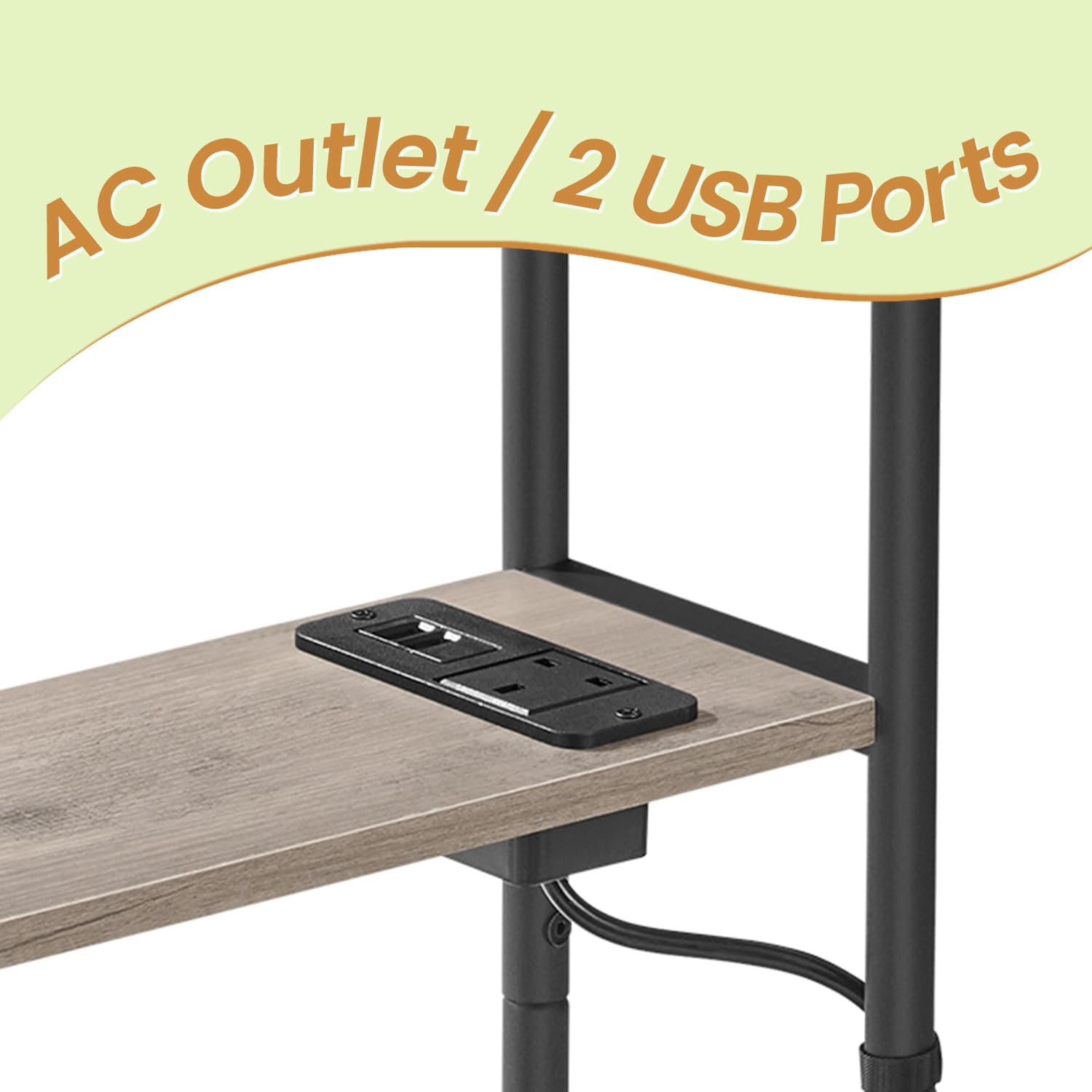 Narrow Bedside Table – Wood – Greige – 3-Tier with Charging Station and Magazine Rack