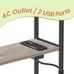 Narrow Bedside Table – Wood – Greige – 3-Tier with Charging Station and Magazine Rack