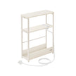 3-Tier Slim Side Table – Wood – Cream White – Built-in Charging Station and Magazine Rack