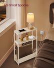 3-Tier Slim Side Table – Wood – Cream White – Built-in Charging Station and Magazine Rack
