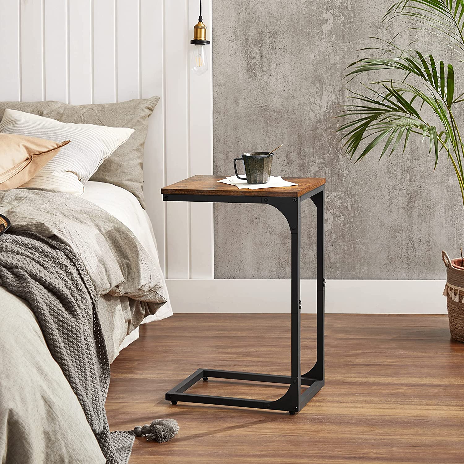C-Shaped Side Table – Metal – Industrial Gray – Versatile for Living Room and Bedroom