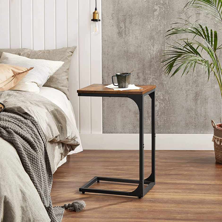 C-Shaped Side Table – Metal – Industrial Gray – Versatile for Living Room and Bedroom
