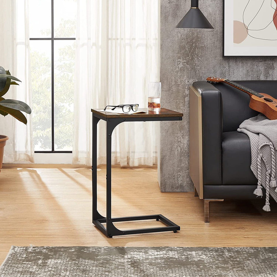 C-Shaped Side Table – Metal – Industrial Gray – Versatile for Living Room and Bedroom