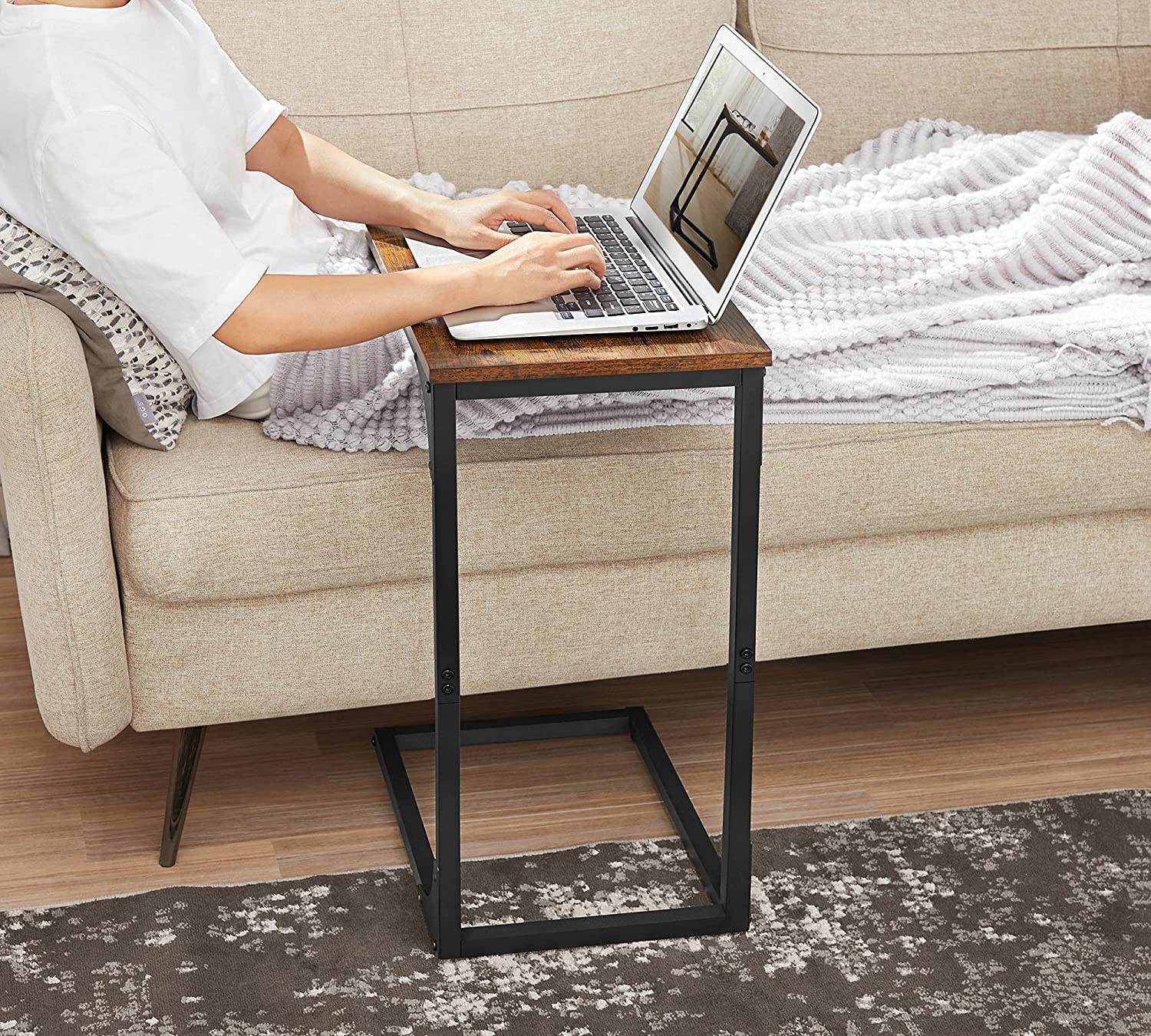 C-Shaped Side Table – Metal – Industrial Gray – Versatile for Living Room and Bedroom