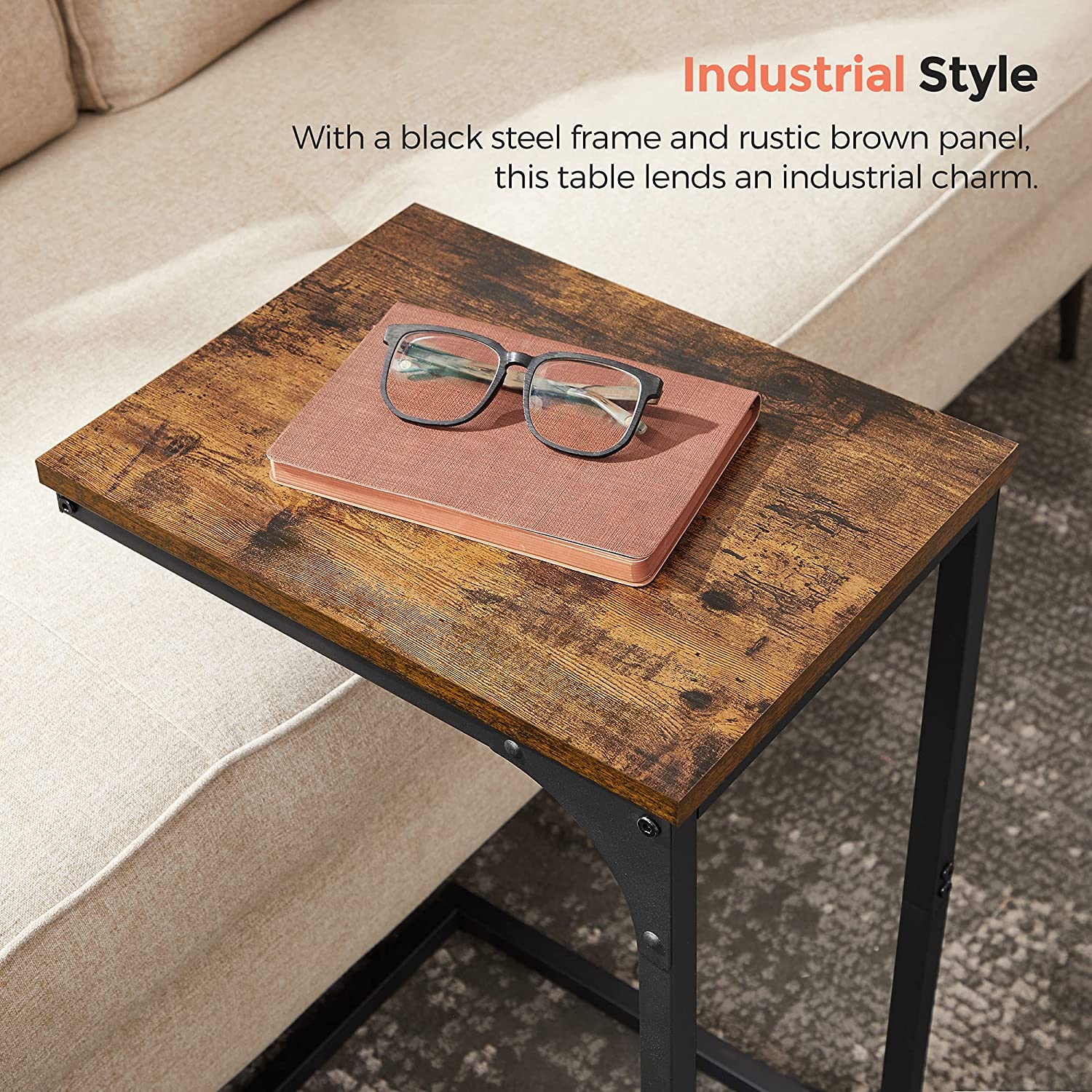C-Shaped Side Table – Metal – Industrial Gray – Versatile for Living Room and Bedroom