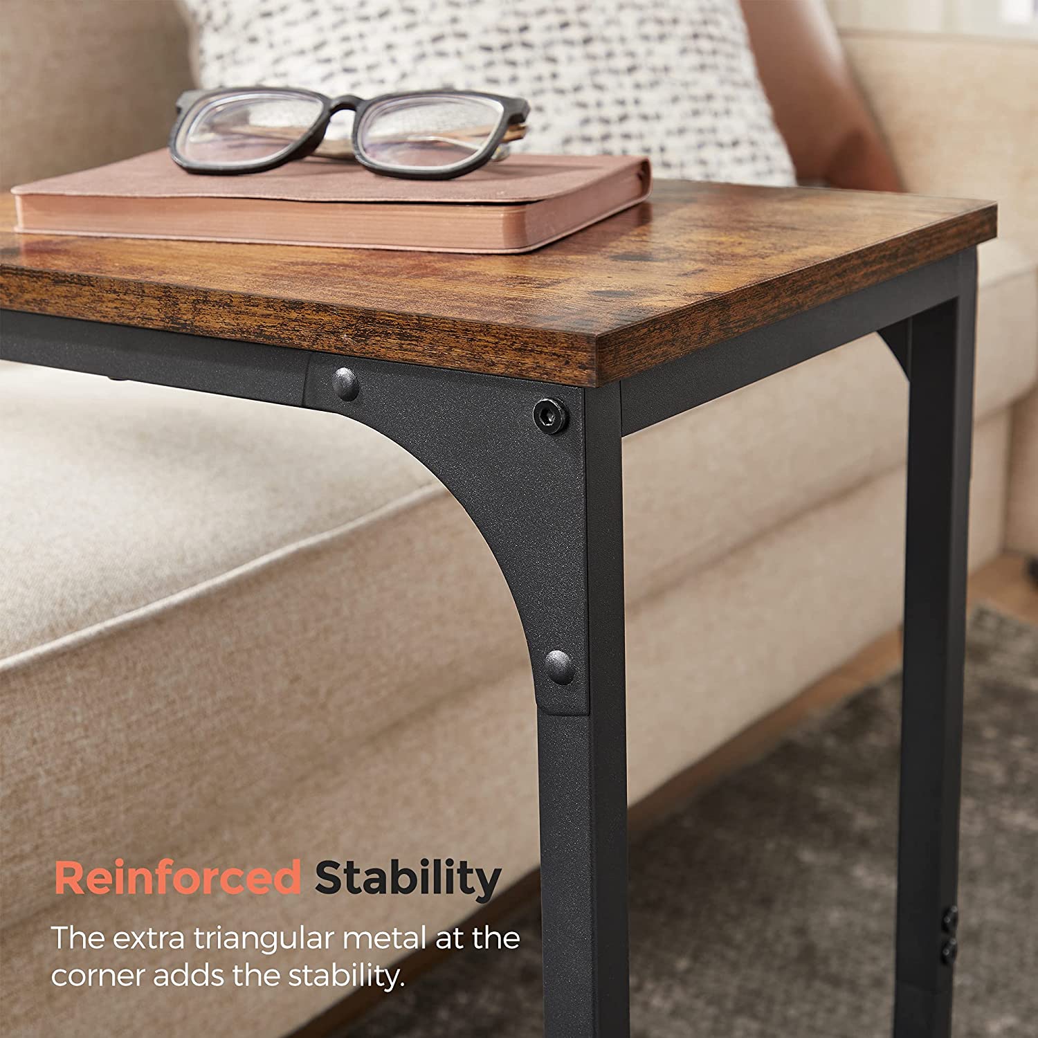 C-Shaped Side Table – Metal – Industrial Gray – Versatile for Living Room and Bedroom