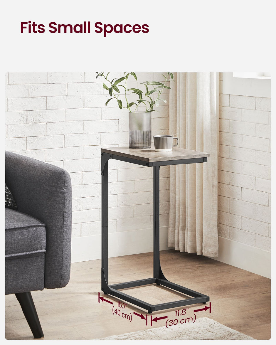 C-Shaped Side Table – Metal Frame – Heather Greige and Black – Industrial Design for Living Room and Bedroom