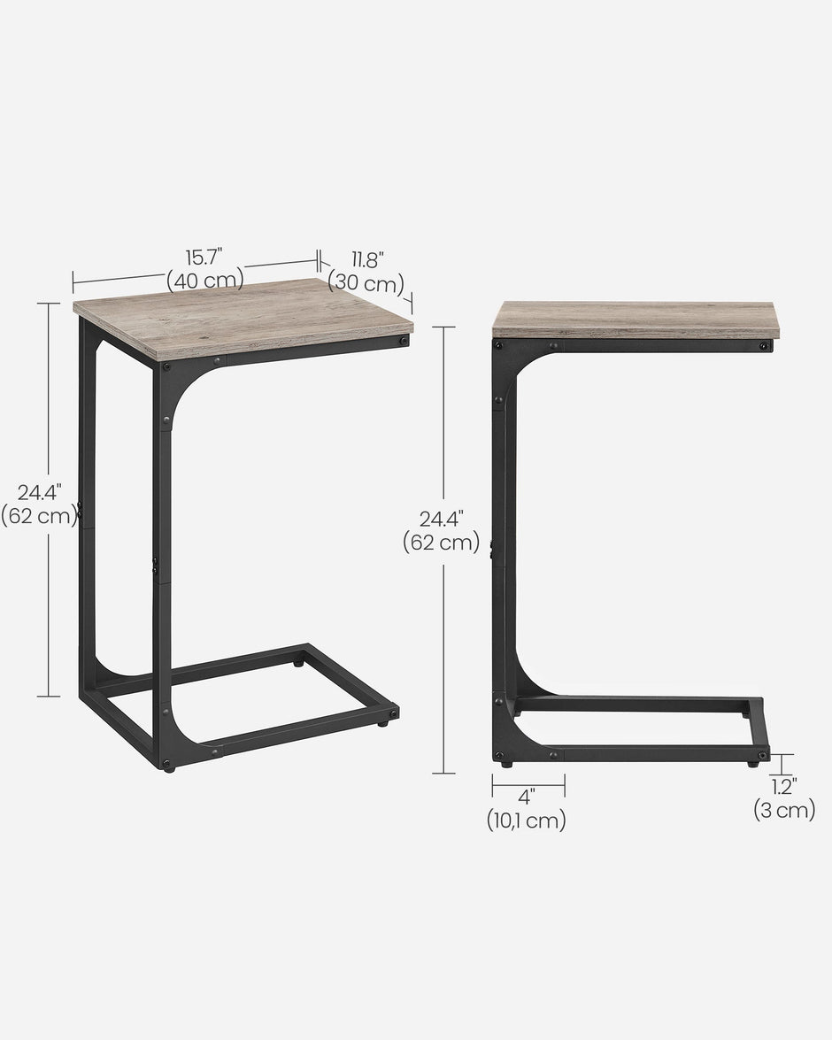 C-Shaped Side Table – Metal Frame – Heather Greige and Black – Industrial Design for Living Room and Bedroom