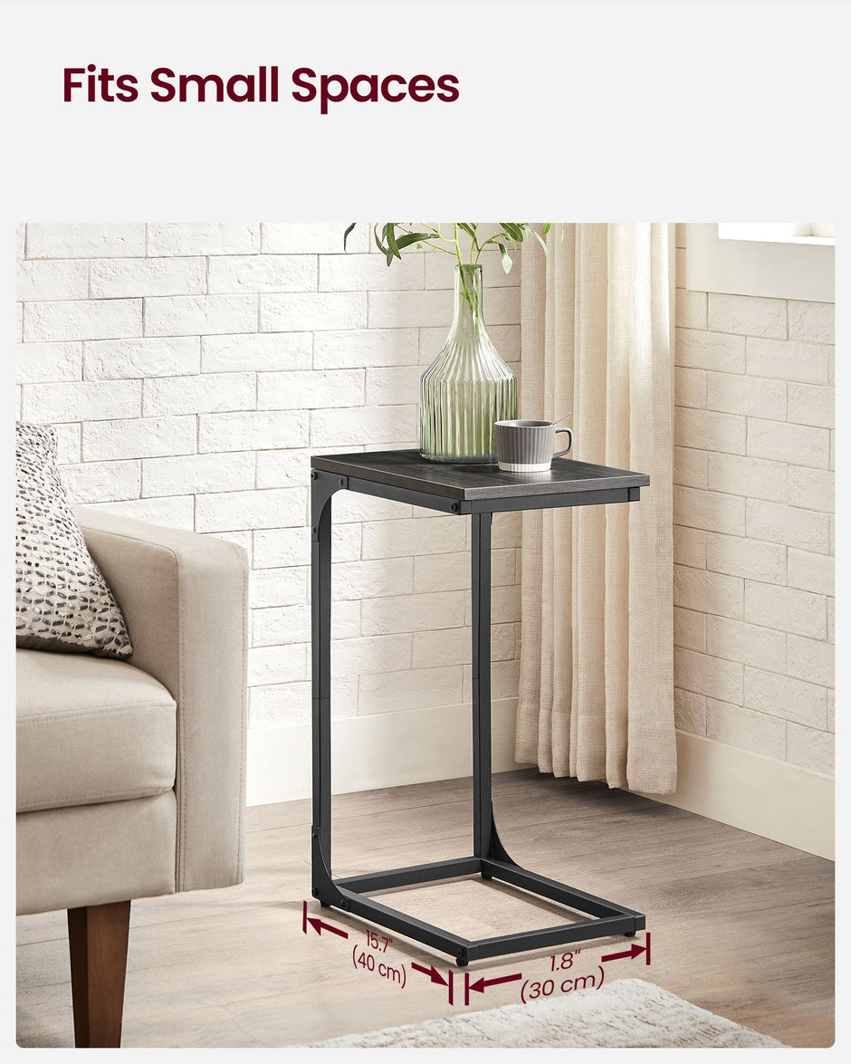 C-Shaped Side Table – Ebonised Oak and Metal – Black – Industrial Design for Living Room or Bedroom