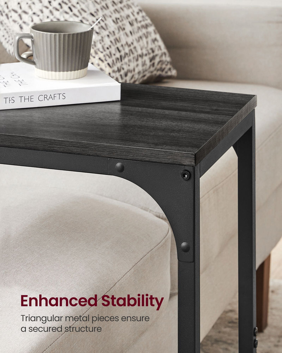 C-Shaped Side Table – Ebonised Oak and Metal – Black – Industrial Design for Living Room or Bedroom