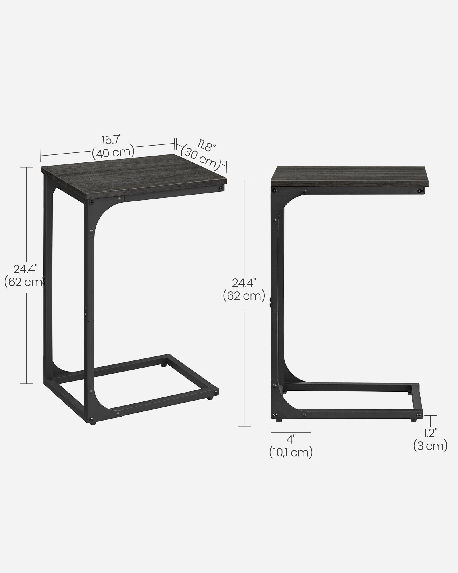 C-Shaped Side Table – Ebonised Oak and Metal – Black – Industrial Design for Living Room or Bedroom