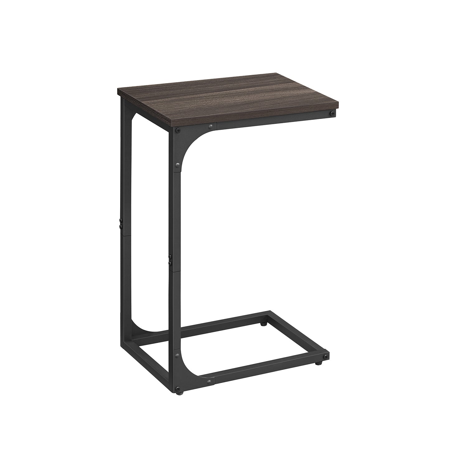 C-Shaped End Table – Metal Frame – Chestnut Brown and Black – Industrial Design