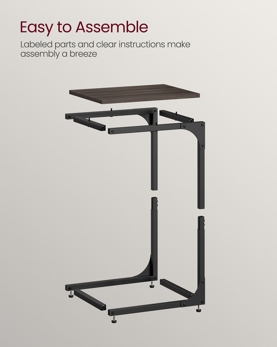 C-Shaped End Table – Metal Frame – Chestnut Brown and Black – Industrial Design