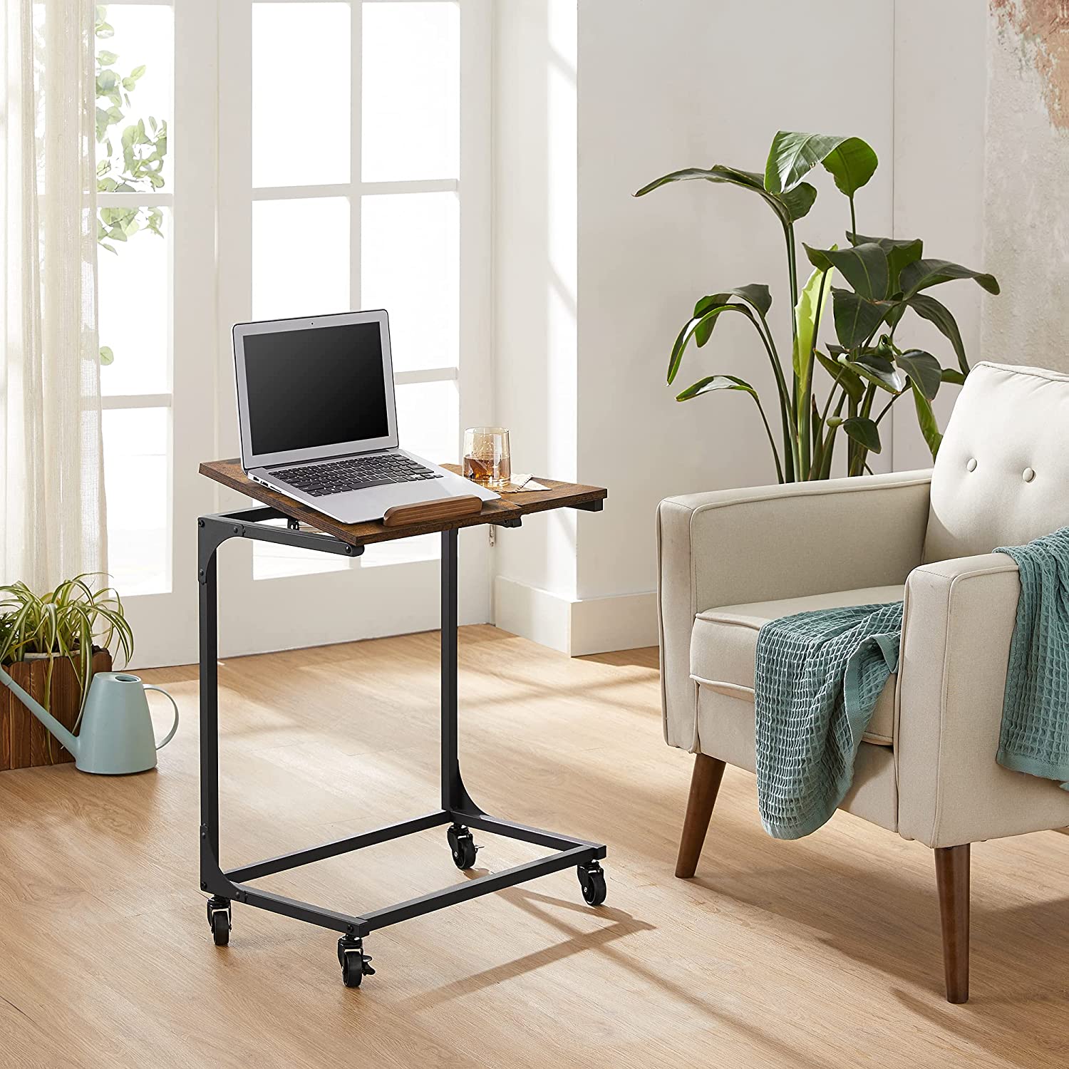 Side Table – Steel Frame – Rustic Brown and Black – Tilting Top